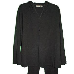 Women's Chico's Black Active wear Hoodie Button Front Slits Drawstring Pants